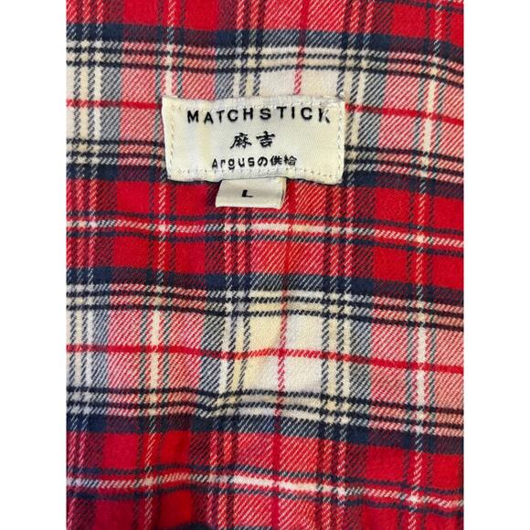 Matchstick Flannel Shirt Women’s L Plaid Red White 100% Cotton Classic Roll Tabs - Picture 6 of 16